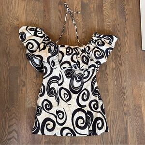 The Wolf Gang Mirador Mini Linen Dress, Cream and Black Swirl, Size Medium